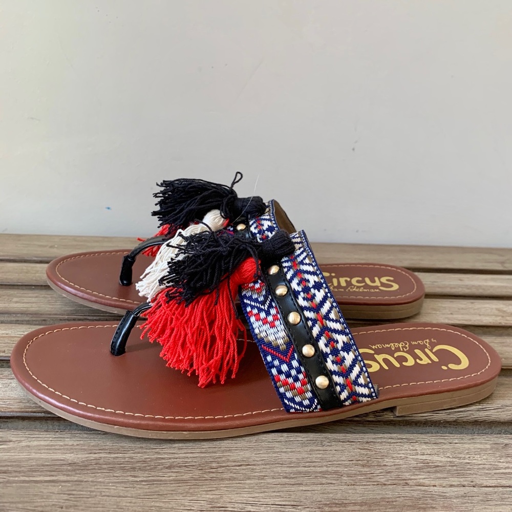 Sam Edelman Brice Fringe Tassel Thong Flat Sandals - Picture 1 of 5